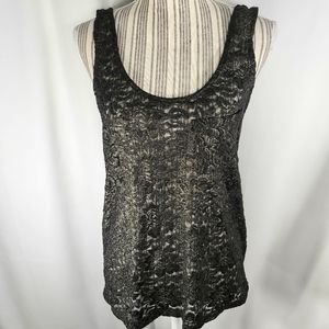 Pins and Needles NEW Black Mesh w/ Gold Metallic Accents Sleeveless Top Large